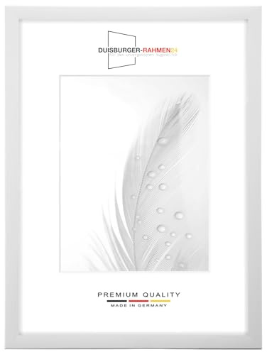 Duisburger-Rahmen24 DR24 Cornice 33x98 (Pino Bianco) su Misura, Telaio in Legno MDF Largo 35 mm Incluso Vetro Sintetico antiriflesso, Parete Posteriore Stabile, perni da Piegatura e Ganci