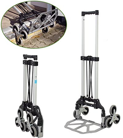 TRUTZHOLM Aluminium Treppensteiger Sackkarre klappbar 70 kg mit hoher Griffhöhe 6 Räder, platzsparend verstaubar, für Umzug, Getränkekisten-Einkauf- leichte Bedienung