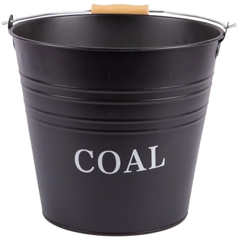 HomeZone Seau à charbon noir de 12 L pour cheminée - Accessoires pour brûleur à bois - Seau à charbon noir de style vintage - Stockage du charbon - Seau en métal pour bûches