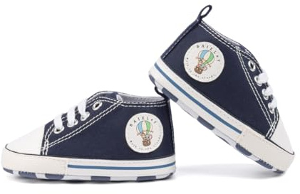 Baby Boys Girls Infant Canvas Sneakers High Top Lace up Newborn First Walkers Cribster Shoe (Navy 12-18 Months)