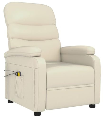 vidaXL Massagesessel, Sessel Verstellbar Elektrisch, Relaxsessel mit Liegefunktion Vibrationsfunktion, Fernsehsessel Liegesessel, Creme Kunstleder