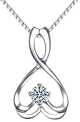Epinki Platin Damen Halskette, 0.11ct Labor Erstellt Diamant Anhänger Halskette Damen Herz Form, Freundin Geschenk, Echtes Gold Kollektion, Silber,