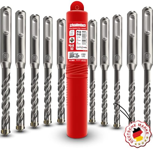SCHWABENBACH® Foret SDS Plus Béton – Set de 10 pièces – 6 / 8mm x 110 mm – Forets à Béton et Pierre de Haute Qualité – Compatibles Bosch, Hilti, Metabo (pas SDS MAX)