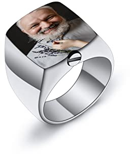INBLUE Ringe Herren Asche Ring Edelstahl Siegelring mit Gravur Personalisierter Foto Text Eingraviert Silber Schwarzer Gold Ring Hunde Erinnerung Schmuck mit Trichter Werkzeug