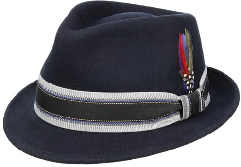 Stetson Lancover Trilby Wollhut Einfarbiger Hut mit Ripsband Eleganter Filztrilby mit Baumwollfutter Wetterfest knautschbar Herren Herbst Winter dunkelblau XXL (62-63 cm)