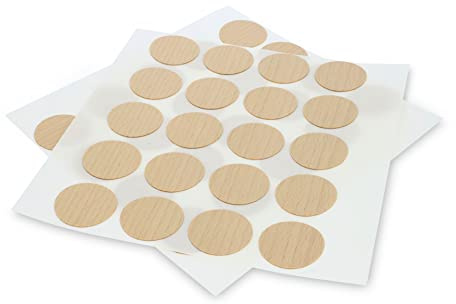 WoodPress® Echtholz Buchenholz, Schraubdeckel/Lochabdeckungen, abziehen & aufkleben - 25mm - x40 Stück pro Packung - für Möbelreparaturen, lackierbar oder nach Belieben veredelt