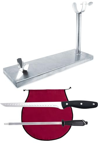 NERTHUS FIH 1215 Set Schinkenhalter Edelstahl Fester Kopf Schinkenmesser Schärfer und Bordeaux Schinkenhülle Zum Schinken Schneiden