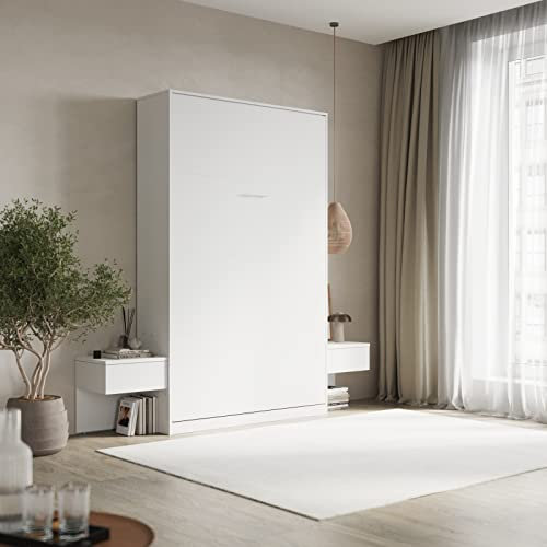 SMARTBett Set Schrankbett Classic Vertikal 100x200 mit 2 Nachtkonsolen Weiss
