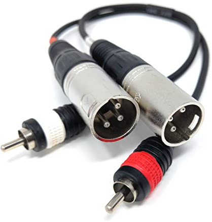 DRUT 30cm Short Twin XLR 3 Pin Plugs to 2 x RCA Phono Plugs Lead | Durable, reliable connectors. No drivers needed, plug & play. Great for microphones, mixing desks, and professional...