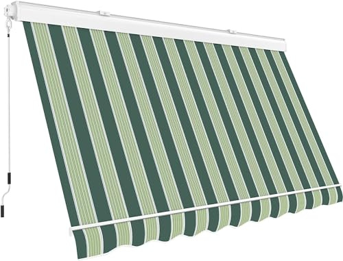 Tenda da sole Cassonata a Caduta in Alluminio Balcone Finestra Soffitto o Parete con Bracci Telo Poliestere 280gr/MQ Impermeabile (VERDE/BEIGE, L300xP250CM)