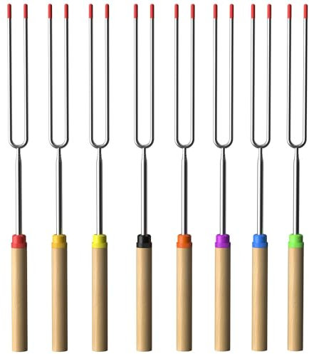Intirilife 8X Barbecue skewers Made of stainles Steel with Storage Bag - Extendable Grill Fork up to 80.5 cm, shashlik Skewer, Meat Skewer in 8 Colors for Grilling, Marshmallows