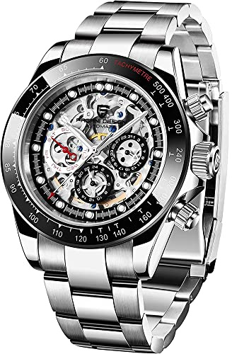 RollsTimi Pagani Design automatiska klockor för män diamant regnbåge automatisk mekanisk vattentät rostfritt stål kronograf skelett män 40 mm, QA1653 Silver Svart, Dam lång maxiklänning med ärmar