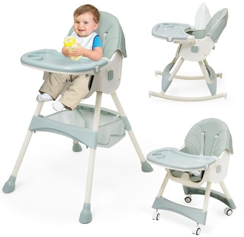 hochstuhl baby 3in1 Kinderhochstuhl mit Tisch und Rollen Hochstuhl Verstellbar Klappbar Babystuhl Kombihochstuhl mitwachsend esszimmerstuhl ab 6 Monate Kinder kleinkinder