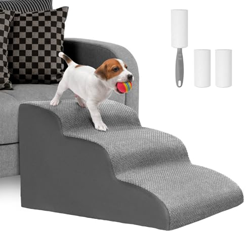 Lannvan Scaletta per Cani 3 Gradini, Rampa con Copertura Rimovibile Lavabile, per Cani e Gatti di Piccola Taglia, Regala Rullo Togli Peli Animali, Grigio