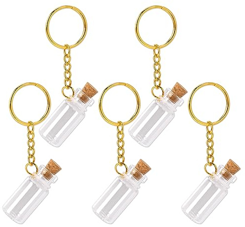 Mozeat Lens Lot de 5 petites bouteilles en verre avec couvercles en liège, mini bouteilles vides en verre de 2 ml avec bouchons, petits pots à message avec bouchons en liège pour loisirs créatifs