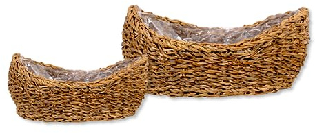 DARO DEKO Seegras Korb Schalen Natur 2er Set mit Einsatz Blumentopf geflochten Aufbewahrungskorb Übertopf Blumenkorb