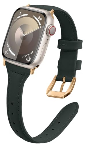 WoPail Läderarmband dam för Apple Watch 42, 41, 40, 38 mm iWatch Series 11/10/9/8/7/6/5/4/3/2/1 ersättningsarmband smalt, lätt armband för Apple Watch SE 3/2/1 40 mm – grön