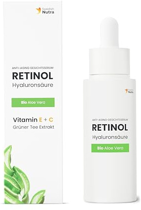 Swedish Nutra Anti-Aging Retinol Serum, 30 ml | Glatte & strahlende Haut mit Hyaluronsäure, Bio-Aloe Vera, Vitamin E, C & Grüntee-Extrakt; hergestellt in Schweden
