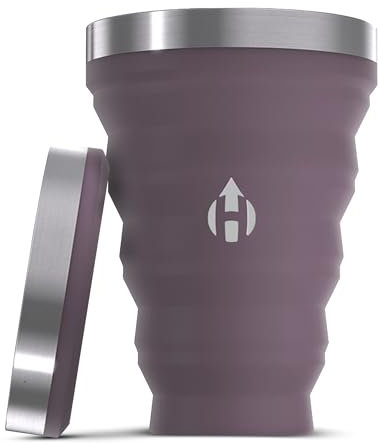 HYDAWAY Zusammenklappbarer Becher aus Silikon und Stahlrand, 473 ml, zusammenklappbarer Becher für Bier, Wasser und Limo, tragbarer Trinkbecher für Party, Camping, Rucksackreisen und Wandern