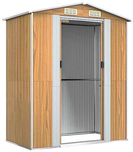 Gecheer Metall Gerätehaus, Geräteschuppen, Gartenhaus, Schuppen, Verzinkter Stahl, Hellbraun 192x108x223 cm