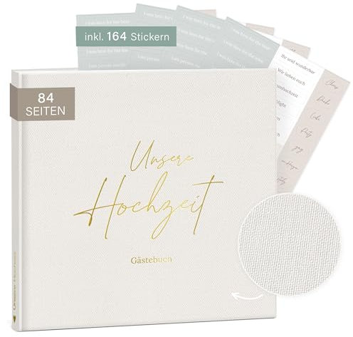 mintkind® Gästebuch Hochzeit zum Ausfüllen Offwhite inkl. 4 Stickerbögen | 84 Seiten zum kreativen Gestalten | Hochzeitsgeschenke für Brautpaar als Hochzeit Deko | Goldene Hochzeit Silber Hochzeit