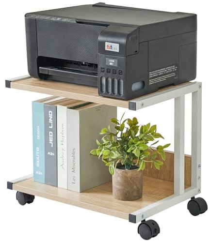 IBUYKE Under Desk Printer Stand,2 Tier Printer Cart,Mobile Home Desktop Organizer Shelf with 4 Wheels,for Fax, Home Office Use TLJ007R