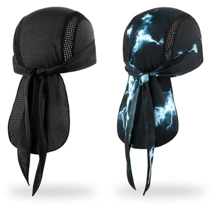MELASA Mesh Do Rag Bandana Cap, Cooling Skull Cap Helmet Liner, Sweat Dew Rags Head Cover for Cycling Motorcycle Running