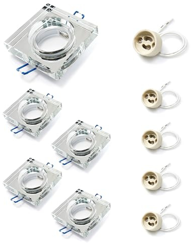 KOLORENO foco empotrable lámpara empotrada Oh Tami Set - 230 V ~ 50 Hz - 5x LED lámpara empotrable de vidrio 11x11x 4 cm + 5x casquillo GU10 3x3x3 cm - cuadrado - fijo - plateado