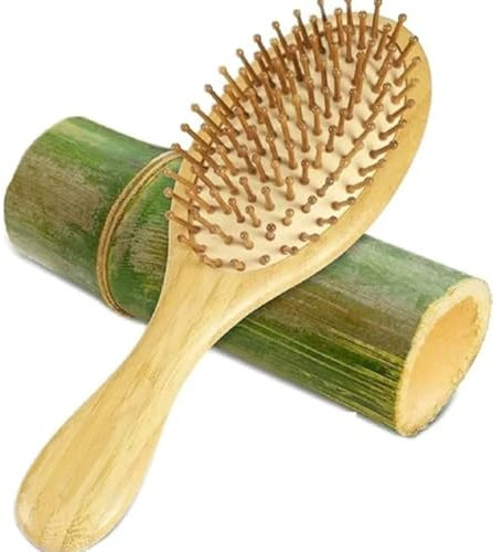 iGROW Spazzola per capelli in bambù naturale, 100% legno, per la crescita dei capelli e il massaggio del cuoio capelluto, riduce la caduta e i danni dei capelli, ideale per capelli ricci massaggiatore