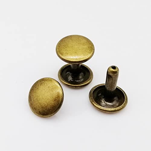 Blind riveds, Metal Rivet 100 Sets Metal Double Cap Side Round Rivet Leather Belt Wallet Bag Shoe Clothes Decorative DIY Nailhead Spike Stud(Antique Brass,10x8mm)