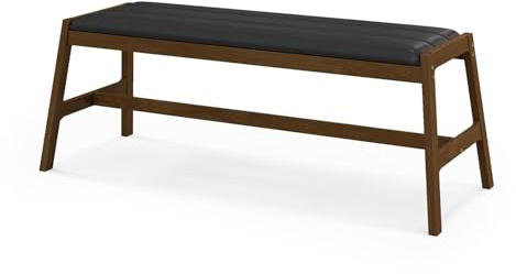 HOMASIS Panca imbottita con seduta in PVC e schiuma, portata fino a 150 kg, panchina in legno per sala da pranzo, cucina, soggiorno, noce e nero