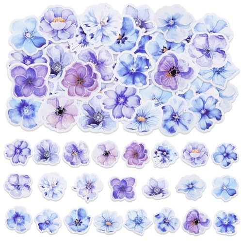 46 Stücke Blaue Blume Aufkleber, Mini Größe Natur Blume Aufkleber, Scrapbook Zubehör Scrapbooking Aufkleber für Reisekoffer, Laptop, Planer, Kalender, Koffer, Notizbücher, Journal