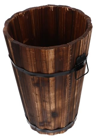 LABRIMP Cestino Spazzatura Bagno in Legno Rotondo, Bidone Bar Interno Vintage Facile da Svuotare e Trasportare, Elegante Contenitore per Camera da Letto e Vari Stili D'arredo