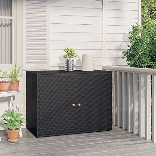 CINDERFUL Gartenschrank Schwarz 100x55,5x80 cm Poly Rattan,Praktischer Gartenschrank: Robust, wetterfest und platzsparend Aufbewahren Organisieren