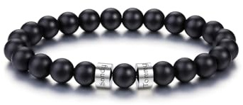 PiercingJak Perlenarmband mit Namen Herren Armband Gravur 1-5 Name Männer Perlen Armbänder 8mm Edelsteine Heilsteine Spiritueller Schmuck Personalisierte Geschenke für Mann