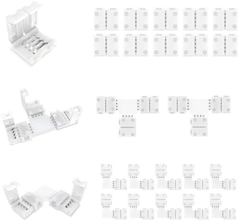 LED Stripe Verbinder 4-polig 10mm, Lötfrei, L-förmig, T-förmig, 22 Stück | LED Eckverbinder, für RGB SMD 5050/3528