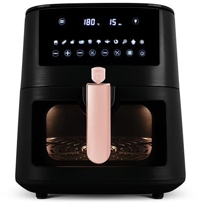Berlinger Haus Freidora de Aire 8L con Ventana Visible, Control Digital de Temperatura 40-200℃, Función Rápida y Mantener Caliente, Negro-Rosa Oro, Protección Sobrecalentamiento
