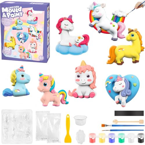 HYDROGELIX® Unicornes figurines pour peinture de kitpeinture enfants, plâtre, kit de travaux manuels pour enfants 4 5 6 7 8 9 ans avec moules et accessoires, cadeau fille licorne Kawaii, anniversaire