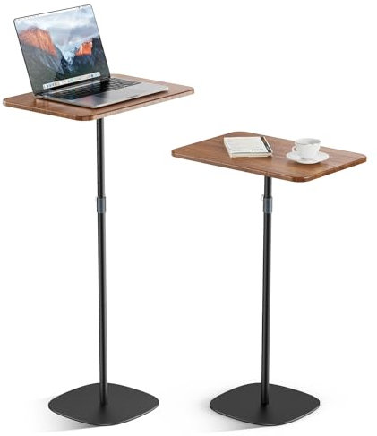 POLESTO Portable Laptop Floor Stand, Bedside/Sofa Table with Height Adjustable 18''~48'', Sleek Wooden Lectern Standing Desk Mobile Podium for Home, Office, School, Black