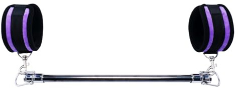 Fixed Silver Adjustable Exercise Stainless Steel Spreader Bar with 2pcs Furry Purple Adjustable Straps, Yoga Training Fitness Gear, Workout Bar,Sports Gym Kit