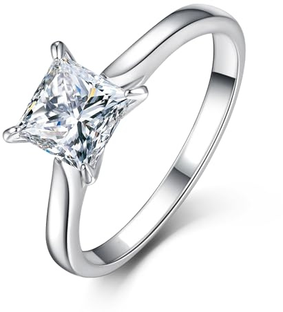 Bonlavie Silver Eternity Ring Princess Cut Cubic Zirconia Engagement Rings for Women Wedding Band Christmas Birthday Jewelry Gifts for Her Size M 1/2
