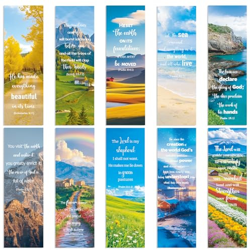 JSRQT 30 Lesezeichen Bibelversen, Doppelseitige Landschafts Papier Bookmarks mit Christlichen Inspirierende Zitate und Lineal Design, Religiöse Seitenclips für Studenten Lehrer Frauen Männer, 10 Stile