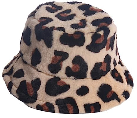 Healeved Fischerhut mit Leopardenmuster faszinatore Hut Modeaccessoire Kappe Fell Bucket Cap für Damen Plüsch Fischermütze mit Leopardenmuster drucken Warmer Hut Fischerhut aus Pelz