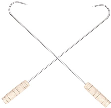 Unomor 2Pcs Stainless Steel Meat Hooks for BBQ and Cooking Long Handle Pork Processing Hooks Sturdy and Versatile for Grilling Smoking and Kitchen Use