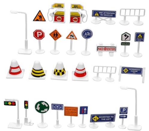 Kisangel 28pcs DIY Traffic Signs for Realistic Road Signs Models for Classroom Teaching Imaginative Play for Transportation Themed Parties Traffic Demonstrations