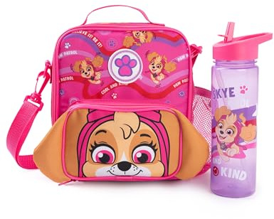 PAW PATROL Skye Mädchen Rosa-Lila Lunchtasche und Flaschenset | Coole und nette Lunchbox mit Tragegurt für Zeichentrickfiguren | Trinkset für den Schulanfang