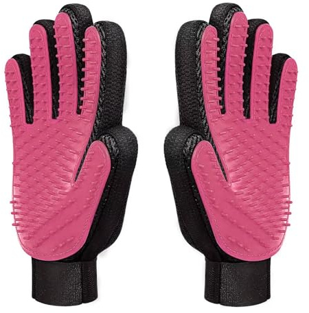 Dreamil Lot de 2 gants de toilettage efficaces pour animaux de compagnie avec un design amélioré à cinq doigts, parfaits pour les chiens et les chats à poils longs et courts (rose)