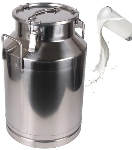 Adima seau à lait portable de grande capacité 304 Seau À Lait Robuste en Acier Inoxydable pot à lait avec couvercle scellé pour Le Transport de Boissons,28L