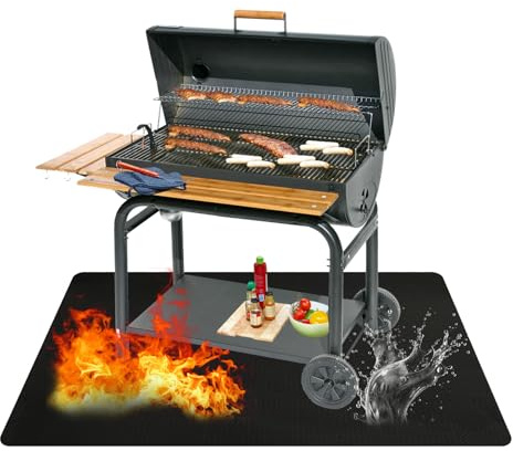 122×97cm Feuerfeste Unterlage, Faltbare Hitzeschutzmatte, 3 Schicht Grillunterlage Schwarz, Antihaft Material Bodenschutzmatte, Wasserdicht Bodenmatte Feuerstellenmatte, Outdoor BBQ Matte für Rasen