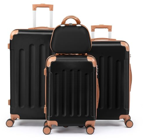LEADZM Set de 4 Valises de Voyage avec Vanity Case (Noir-Marron)
